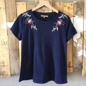 Miss Me Lost Beauty Navy top with floral shoulder